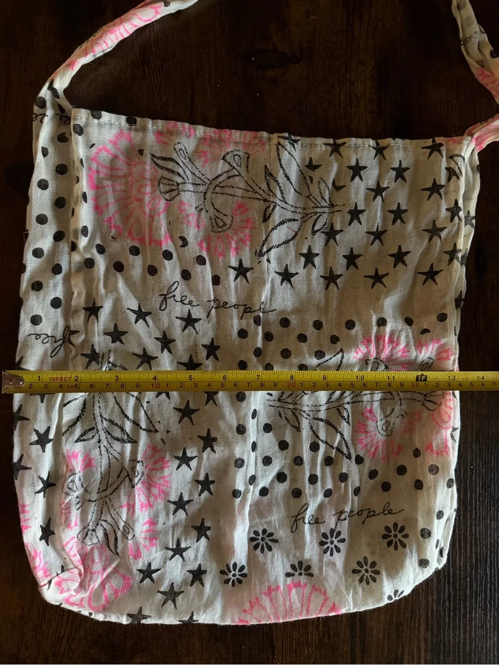 Free People Sheer Canvas Tote in White with Black & Pink Accents